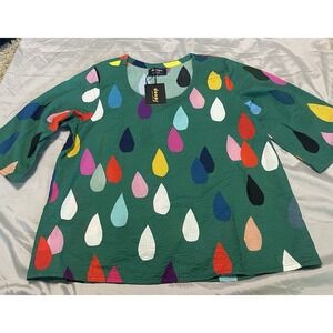 NWT DOOPS DESIGNS BRIGHT DROPS‎ 100% (TEAL GREEN) SEERSUCKER COTTON TOP XL